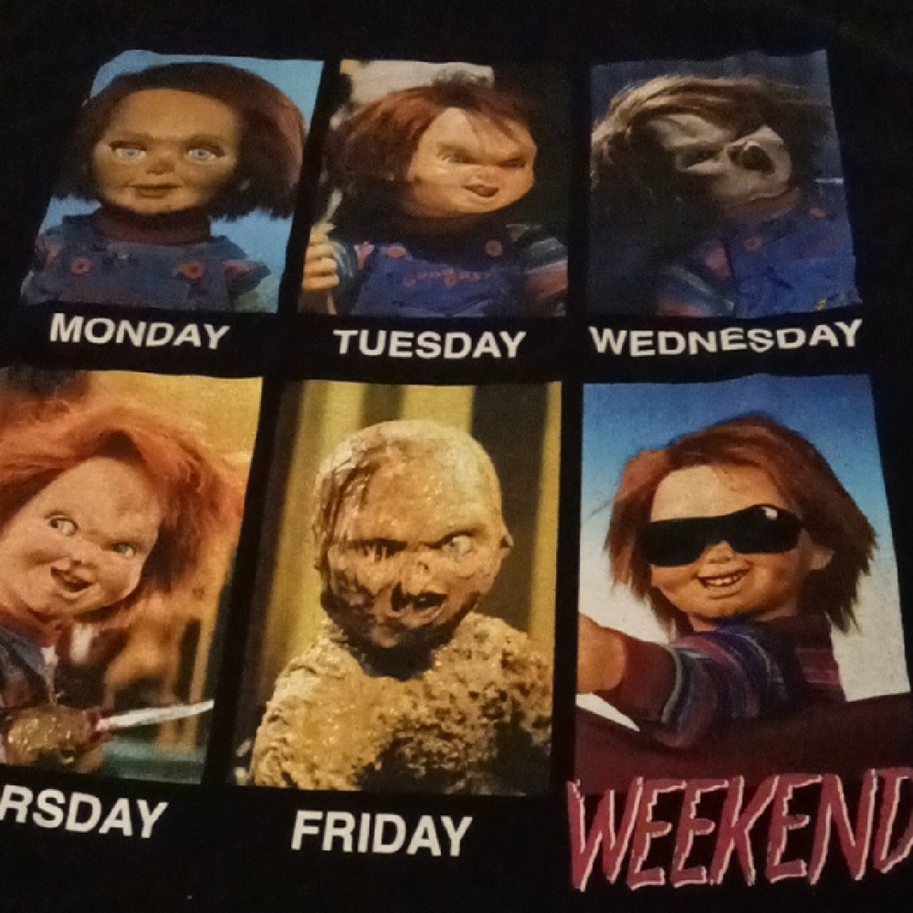Chucky Weekly Faces Graphic Tee - Black with Multicolor Panels